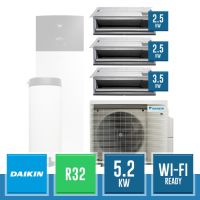 DAIKIN 4MWXM52A + 2x FDXM25F9 + FDXM35F9 Multi+ R32 Inverter Trialsplit Kit with 3 Low-Prevalence Ducts and DHW Tank (of your choice) - 5.2 kW