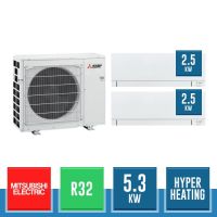 MITSUBISHI ELECTRIC MXZ-2F53VFHZ + 2x MSZ-AY25VGKP Dualsplit Wandmontage-Kit MSZ-AY in R32 Hyper Heating Wärmepumpe - 5.3 kW Weiß