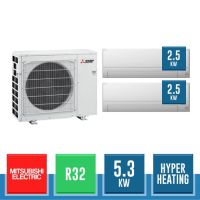 MITSUBISHI ELECTRIC MXZ-2F53VFHZ + 2x MSZ-BT25VGK Dualsplit-Wandbausatz MSZ-BT in R32 Hyper Heating Wärmepumpe - 5.3 kW Weiß
