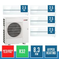 MITSUBISHI ELECTRIC MXZ-4F83VFHZ + 4x MSZ-LN25VG2V Quadrisplit-Wandkit im Kirigamine-Stil in R32 Hyper Heating-Wärmepumpe - 8.3 kW Perlweiß