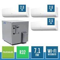 PARKAIR PRK-3MCW-24 + 2x PRK-WI-M07S + PRK-WI-M09S Kit Trialsplit a Parete Acqua/Aria DC Inverter + H2O Inverter R32 con Wi-Fi Integrato - 7.1 kW