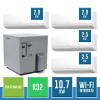 PARKAIR PRK-4MCW-36 + 2x PRK-WI-M07S + 2x PRK-WI-M09S Kit Quadrisplit a Parete Acqua/Aria DC Inverter + H2O Inverter R32 con Wi-Fi Integrato - 10.7 kW