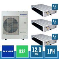 SAMSUNG AC120RXADKG/EU + 3x AC052RNMDKG/EU Combinazione Triple Gamma Standard con 3 Canalizzabili Media Prevalenza Digital Inverter R32 - 12.0 kW Monofase