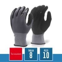 TECNOSYSTEMI HCC200017 Paar Handschuhe aus Nylon und Lycra, beschichtet mit schwarzem Nitrilschaum - Größe 8 (10 Stück)