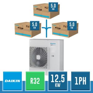 Sistema TRIPLE Daikin Sky Air Advance R32 con Unità Esterna RZASG125MV 12.5 kW Monofase + 3 Unità Interne 5.0 kW